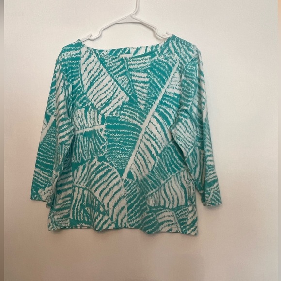 RUBY RD FAVORITES WOMEN’S SCOOP NECK PRINT DESIGNS TOP. SIZE XL. TURQUOISE/WHITE - Picture 5 of 8